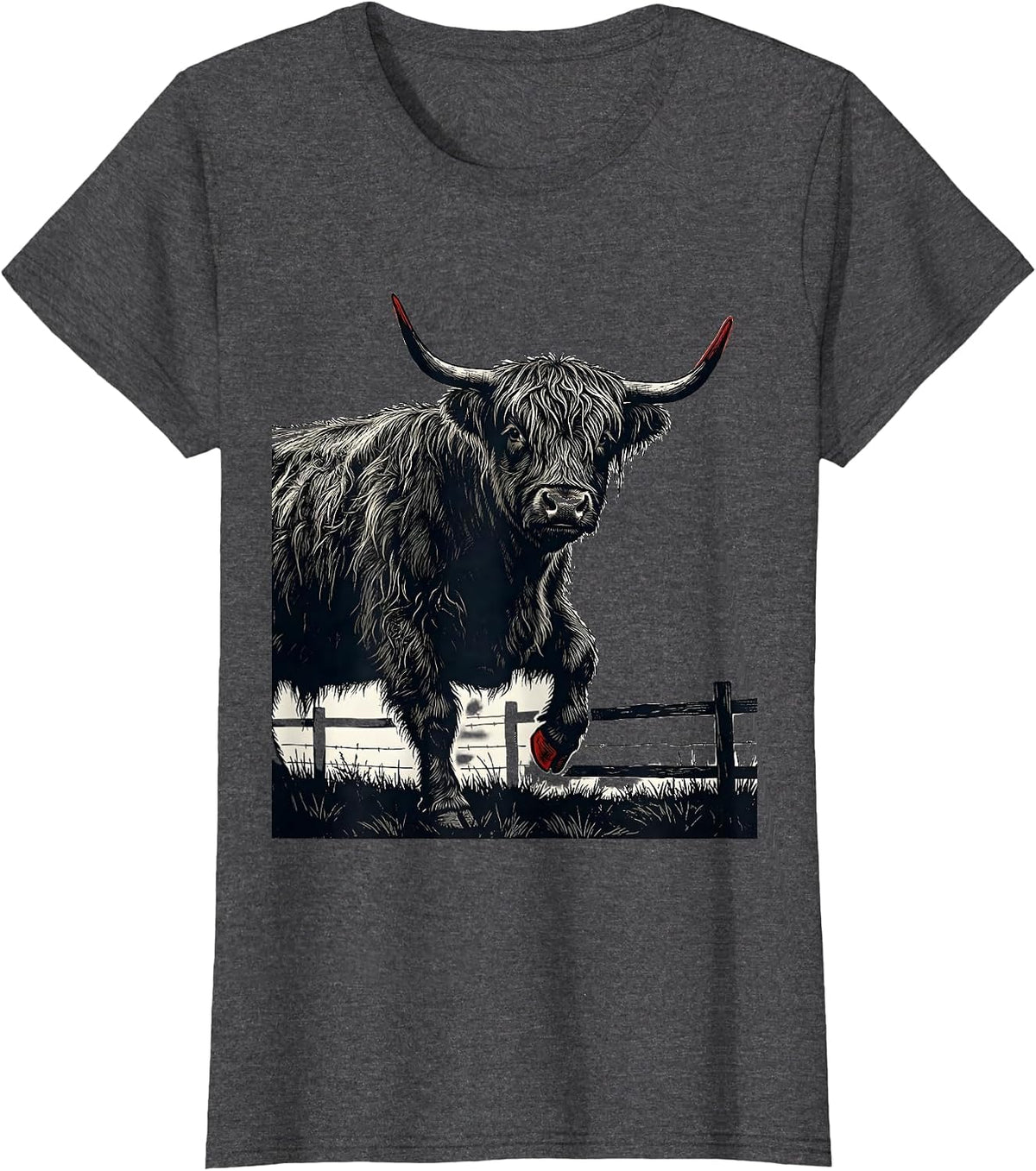 Women's Highland Cow Farm Humor Funny Farm Animal Lover T-Shirt - Dark Heather Grey