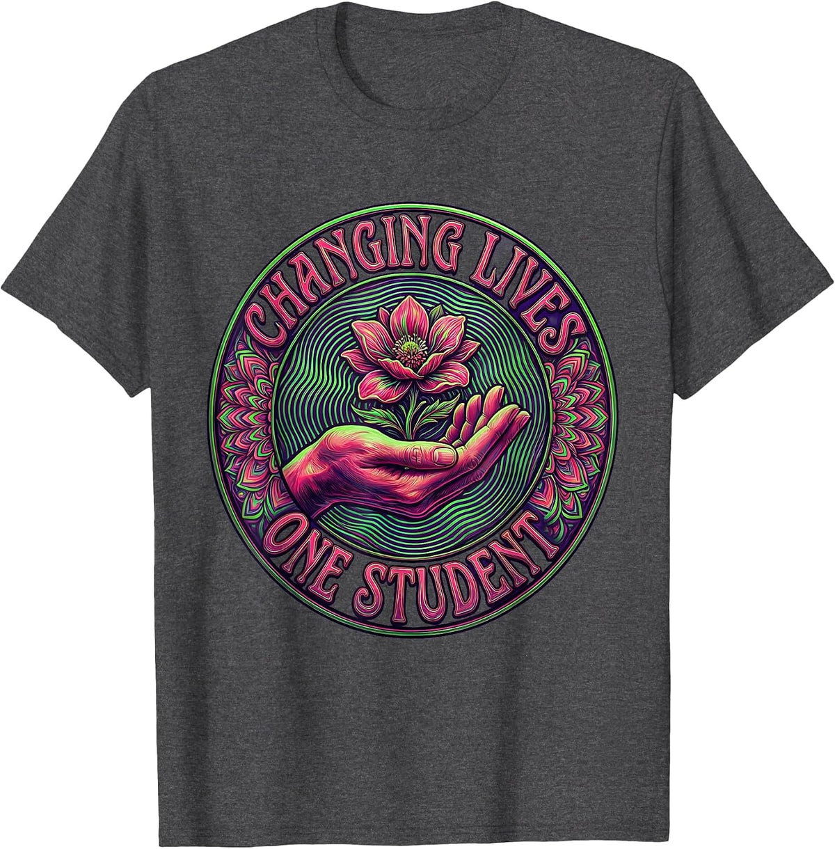 Changing Lives One Student Special Education Design T-Shirt - Dark Heather Grey