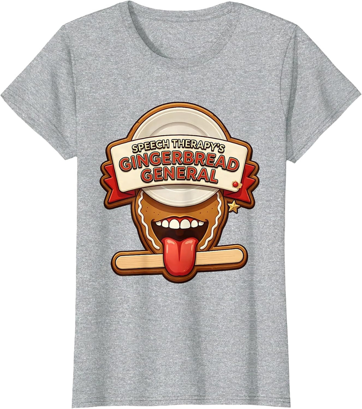 Women's Speech Therapy's Gingerbread General Funny SLP Christmas T-Shirt - Heather Grey