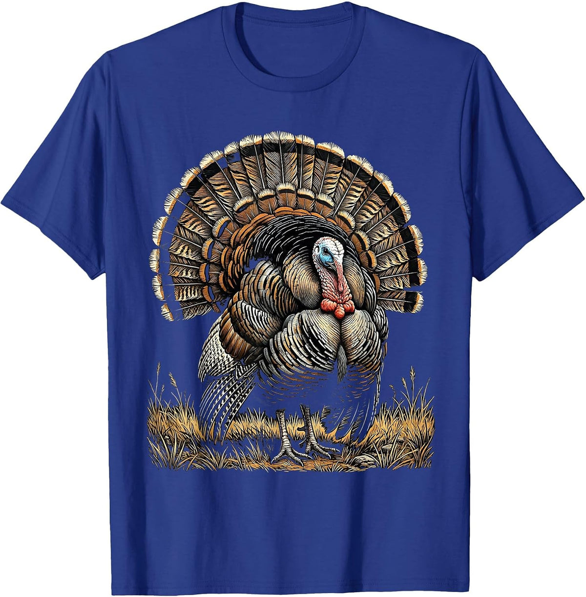 Turkey Feathers Full Strut Illustration T-Shirt - Royal Blue