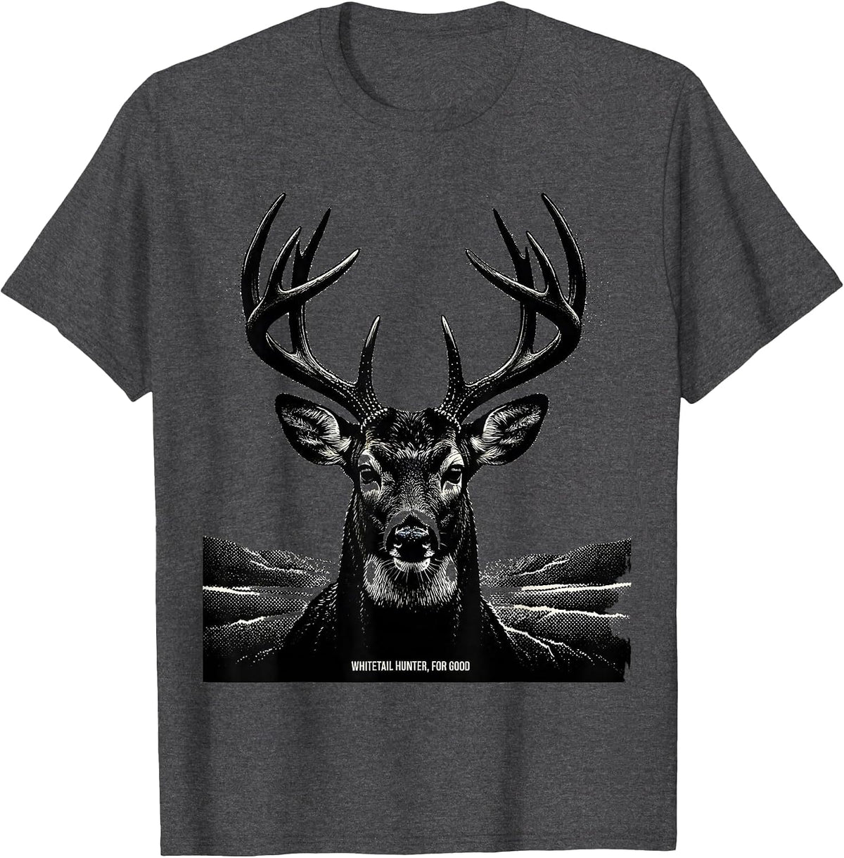 Men's Whitetail Hunter For Good Blackwork Dotwork Hunting Dad T-Shirt - Dark Heather Grey