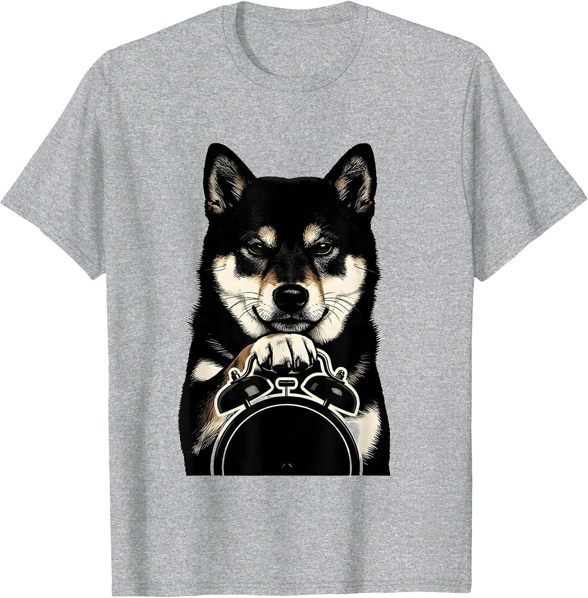 Men's Shiba Inu Alarm Clock Silhouette Funny Dog Lover Gift T-Shirt - Heather Grey