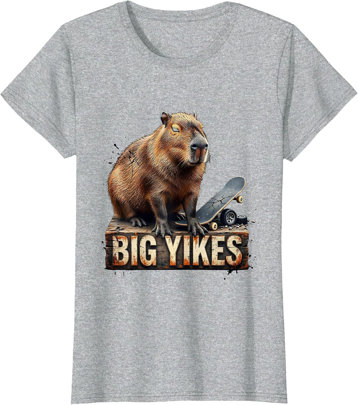 Big Yikes Distressed Funny Capybara Meme Animal Humor T-Shirt - Heather Grey