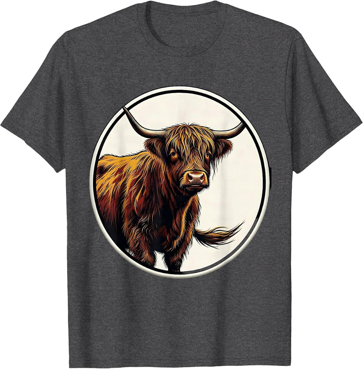 Men's Highland Cow Sign Painter Whimsical Humor T-Shirt - Dark Heather Grey