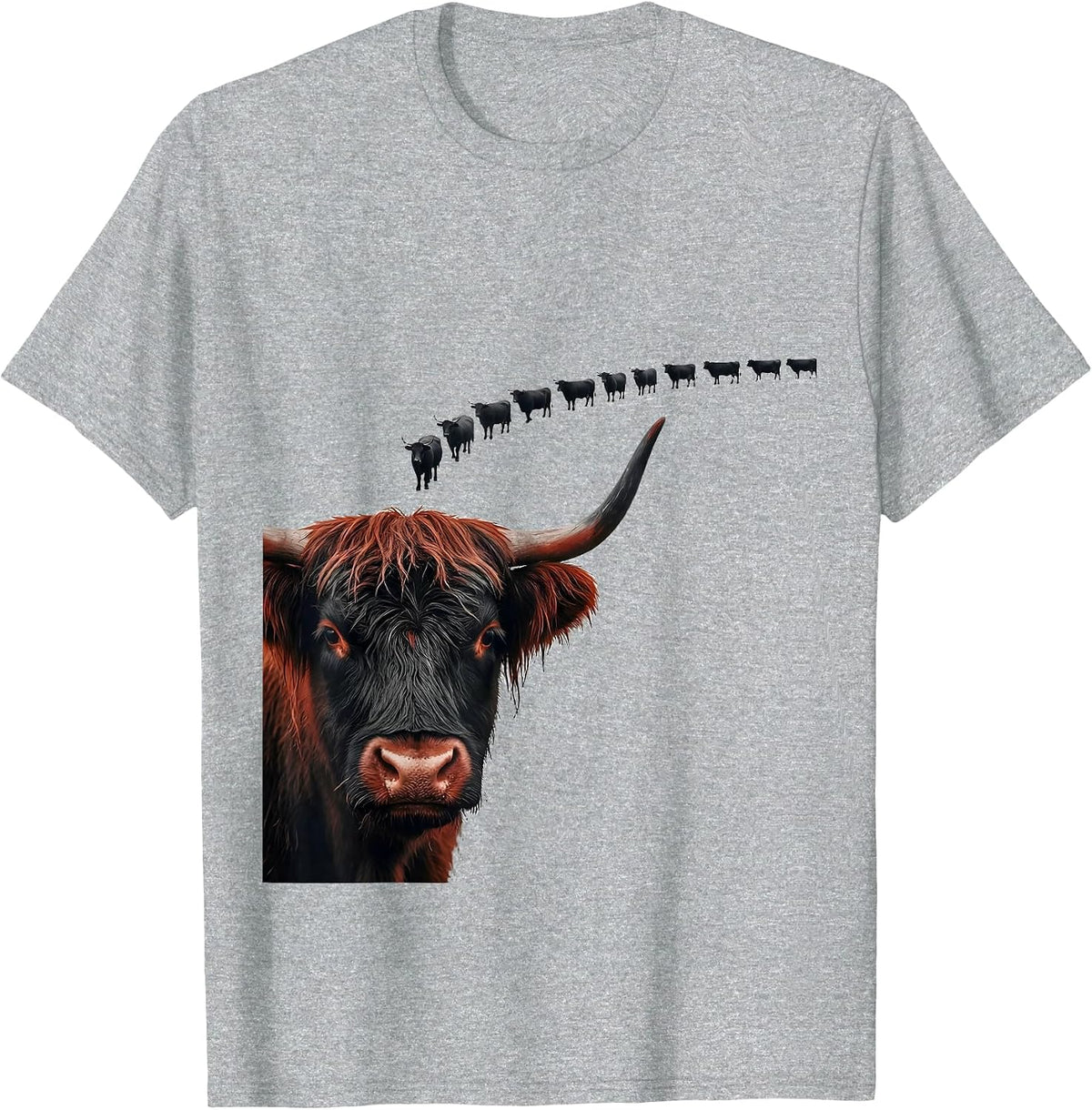 Men's Highland Cow Minimalist Farm Animal Humor T-Shirt - Heather Grey