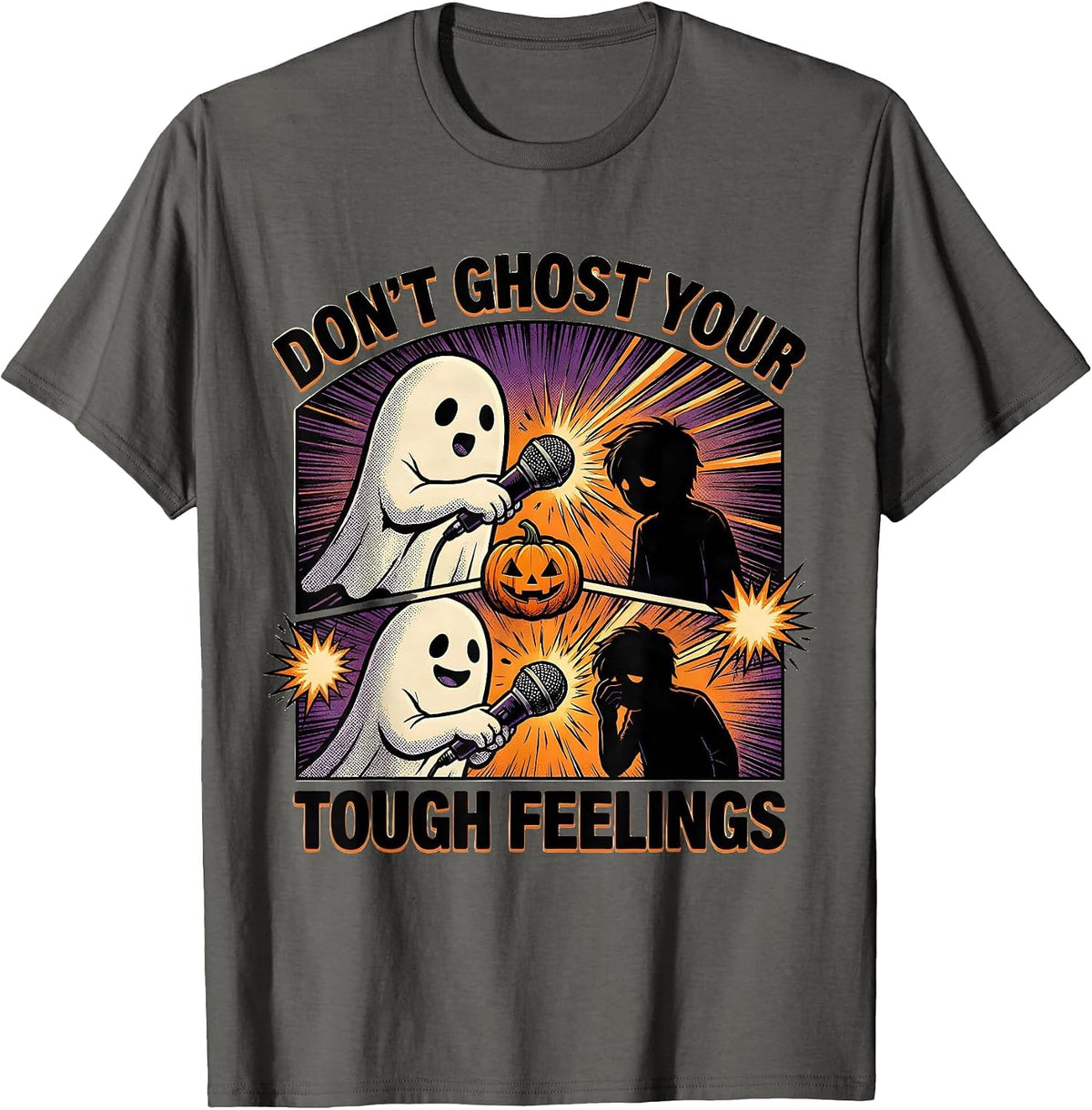 Men's Don't Ghost Your Tough Feelings Comic Book Mental Health T-Shirt - Asphalt Grey