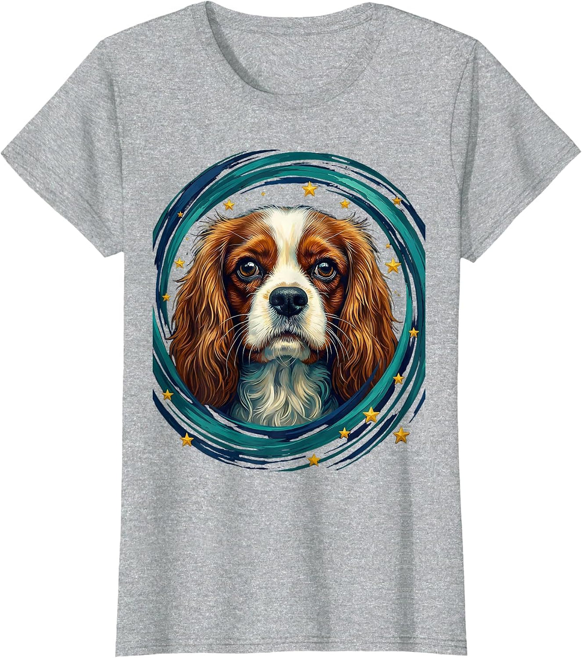Cavalier King Charles Spaniel Van Gogh Starry Night Portrait T-Shirt - Heather Grey