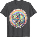 Men's Funny Chameleon Blending Into Rainbow T-Shirt - Dark Heather Grey