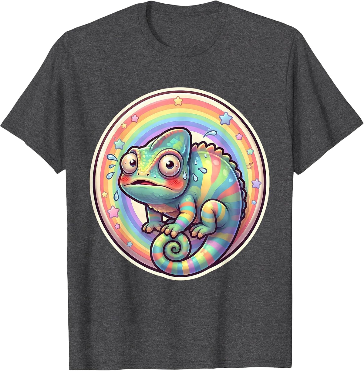 Men's Funny Chameleon Blending Into Rainbow T-Shirt - Dark Heather Grey