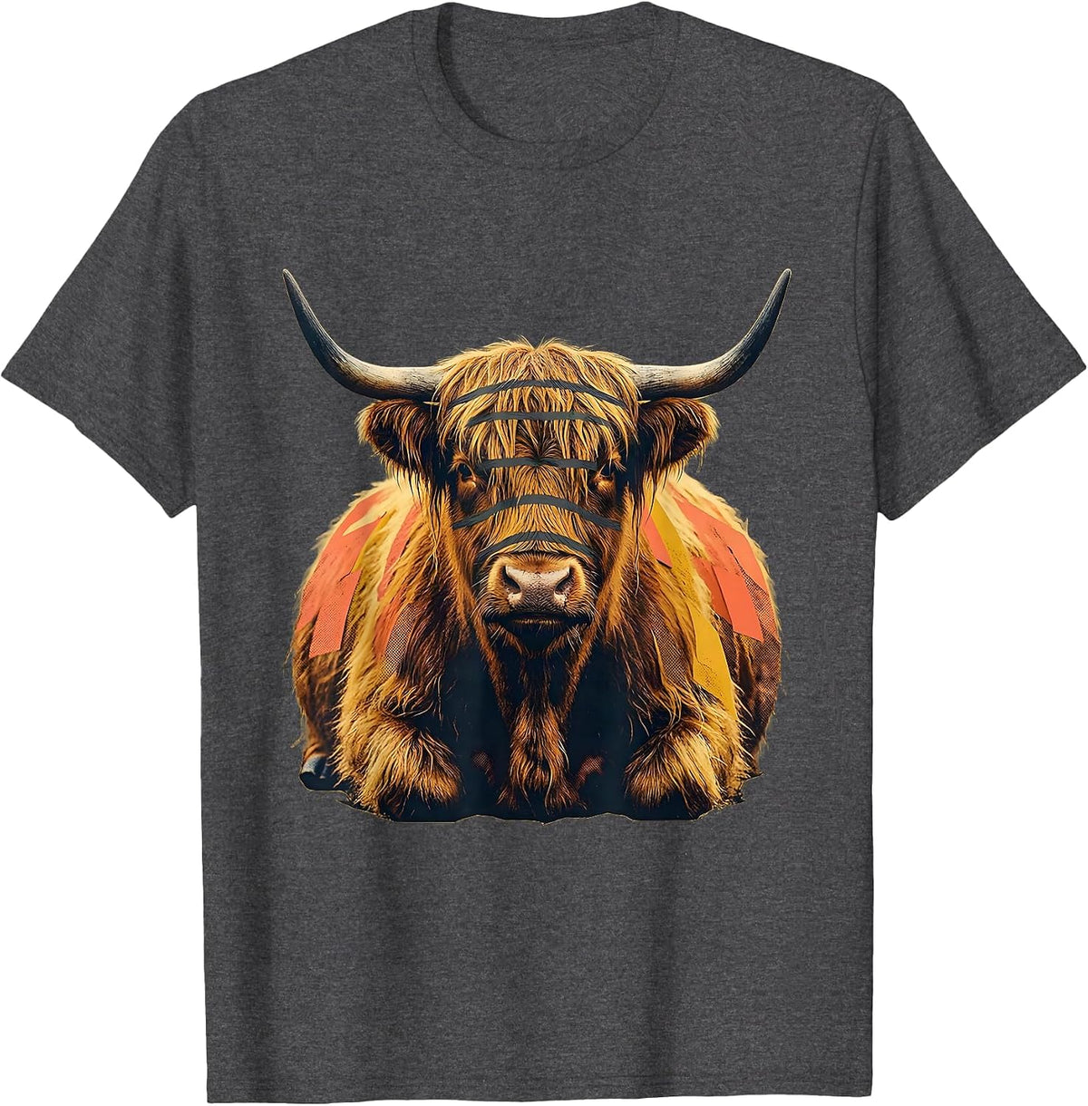 Men's Compact Highland Cow Midcentury Modern Animal Lover Humor T-Shirt - Dark Heather Grey