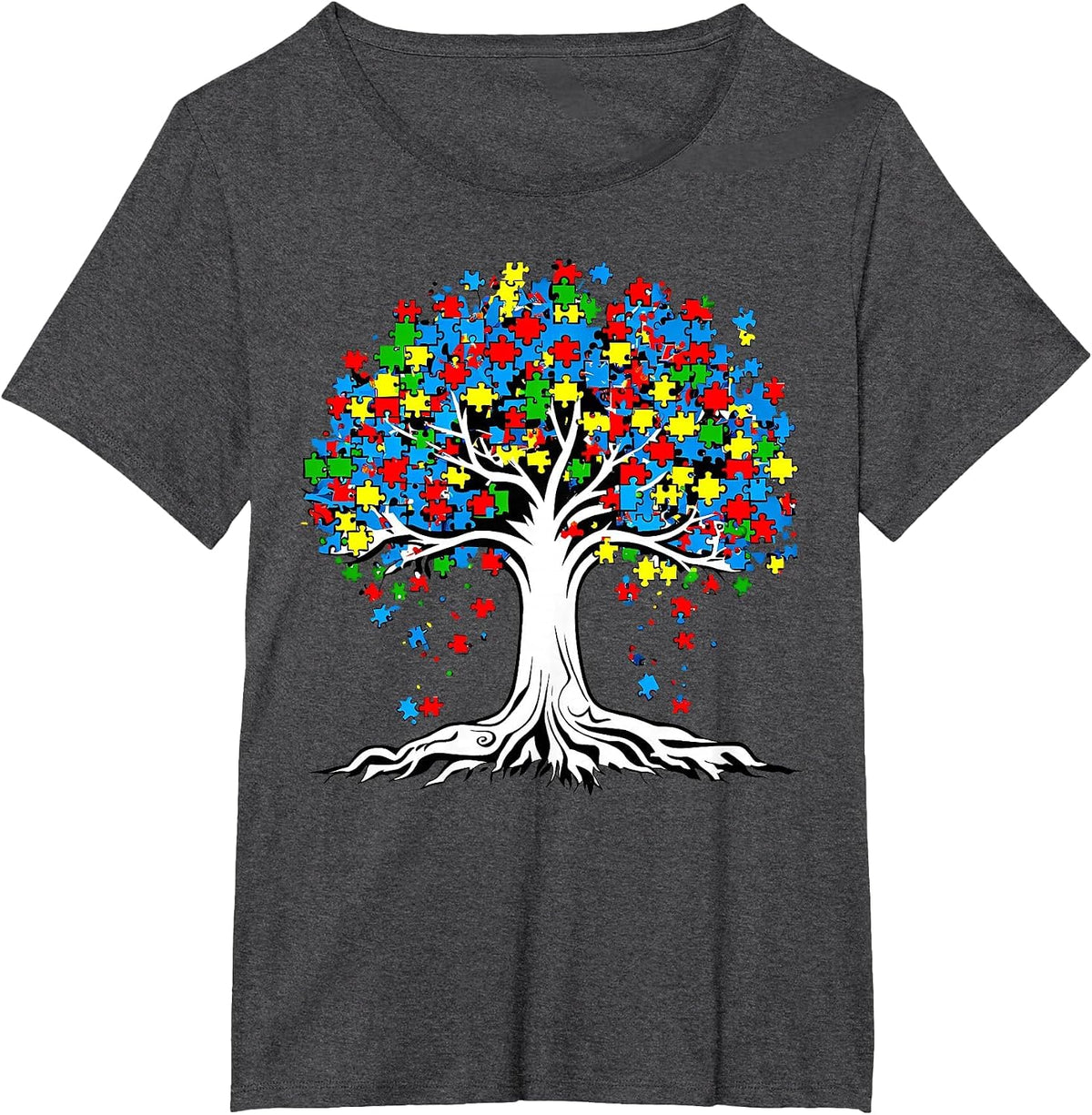 Tree Puzzle Autism Awareness Month Funny ASD Support T-Shirt - Dark Heather Grey