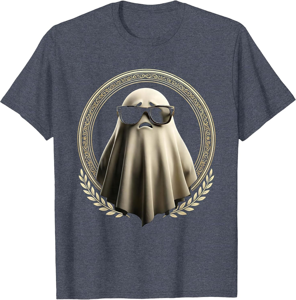 Boo Jee Ghost Wearing Designer Sunglasses T-Shirt, Men, Heather Blue, Large - As Pictured