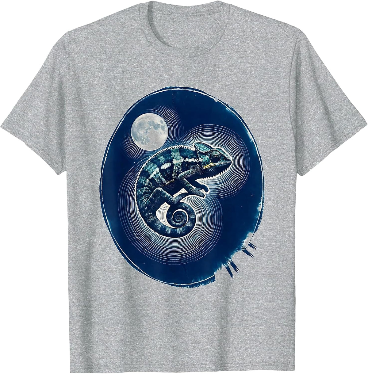 Men's Night Sky Chameleon Cyanotype Animal Lover Gift T-Shirt - Heather Grey