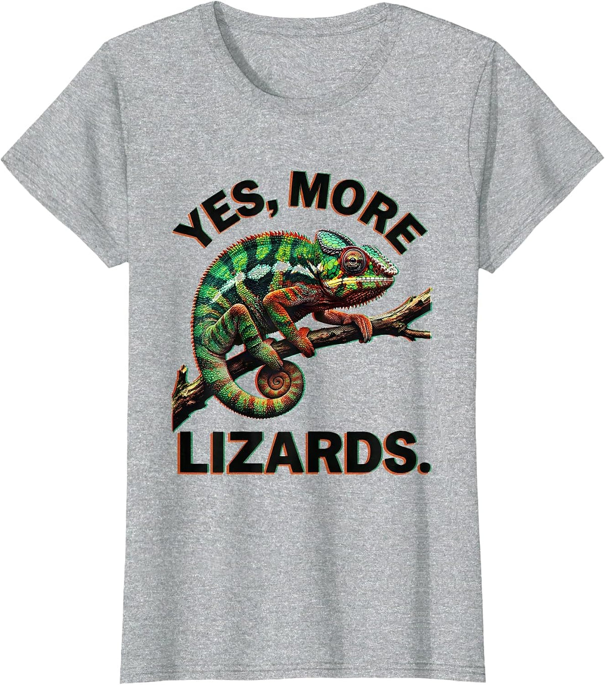 Yes, More Lizards Risograph Funny Chameleon Lover Reptile T-Shirt - Heather Grey