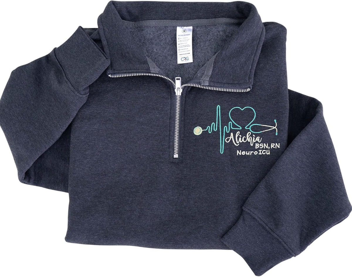 Custom Nurse Quarter Zip Sweatshirt, Personalized Embroidered Nurse Sweatshirt, Nurses Gifts - Nicu Nurse