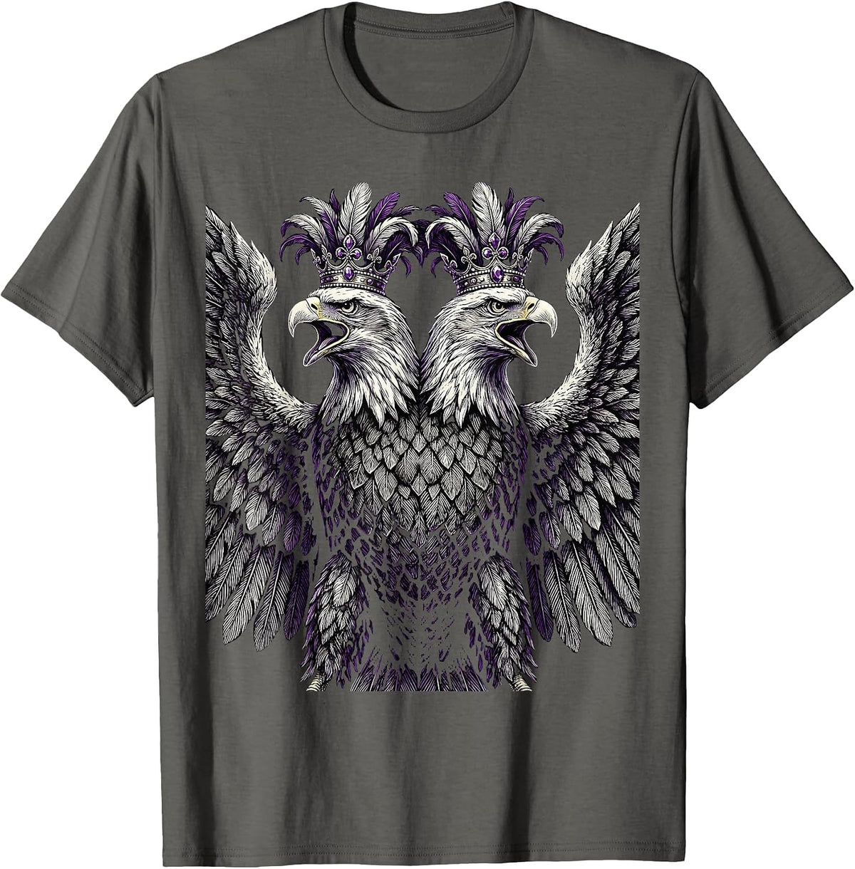 Mardi Gras Two-Headed Eagle Carnival Crown T-Shirt - Asphalt Grey