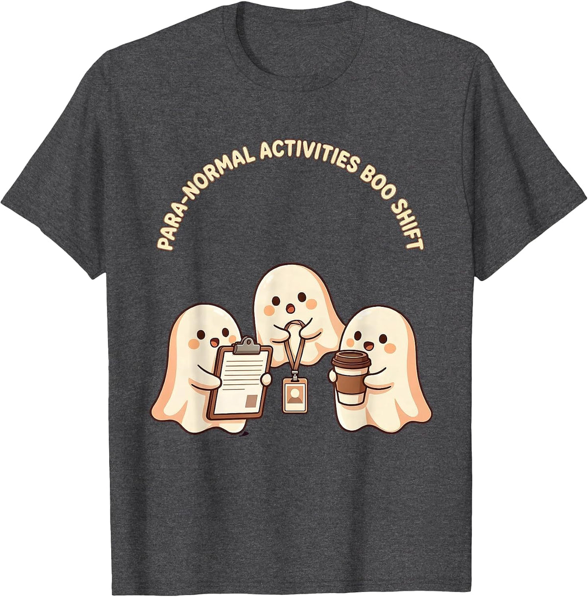 Men's Para-Normal Activities Boo Shift Cute Kawaii Ghost Para T-Shirt - Dark Heather Grey