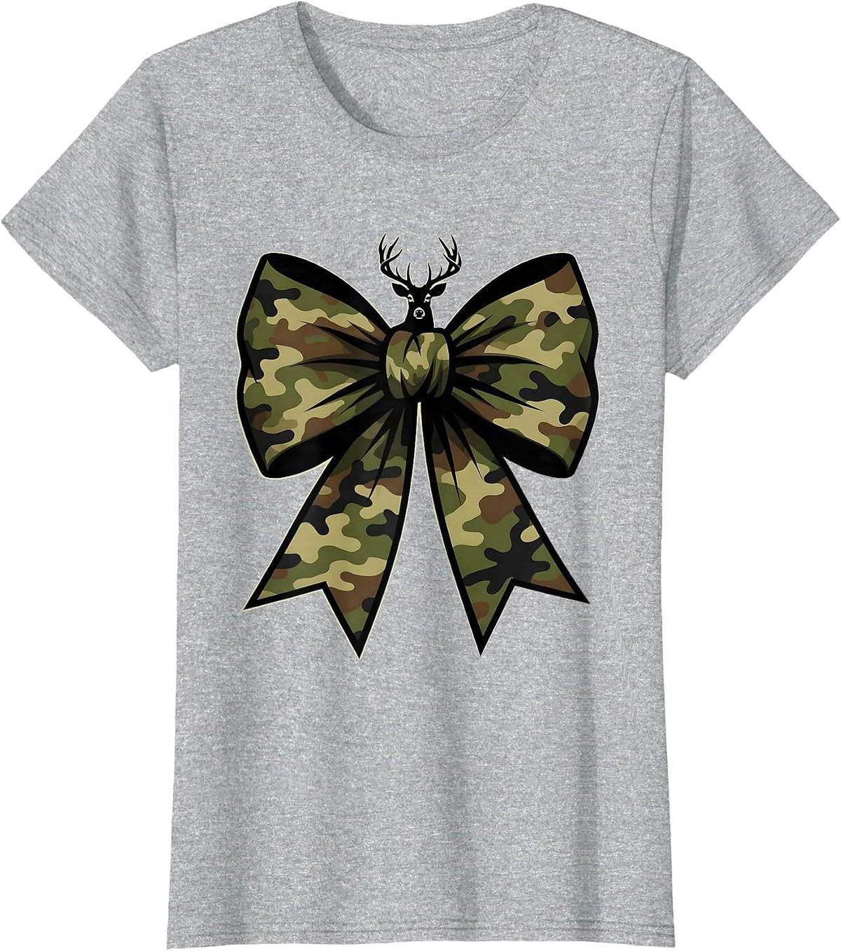 Loop Bow Camouflage Whitetail Deer Silhouette Hunting T-Shirt - Heather Grey