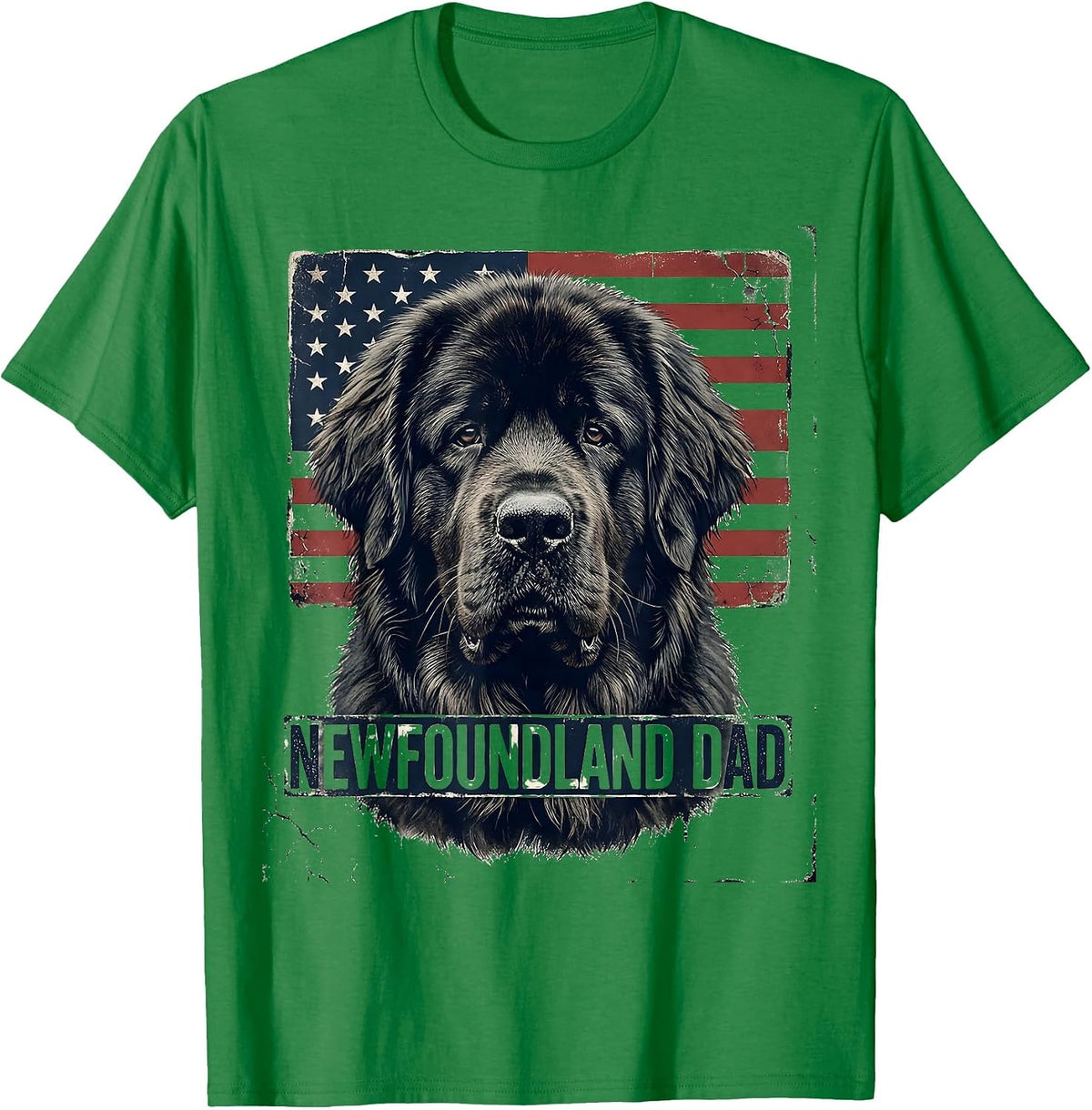 Men's Newfoundland Dad Distressed Patriotic Dog Breed Pride 4th T-Shirt - Kelly Green