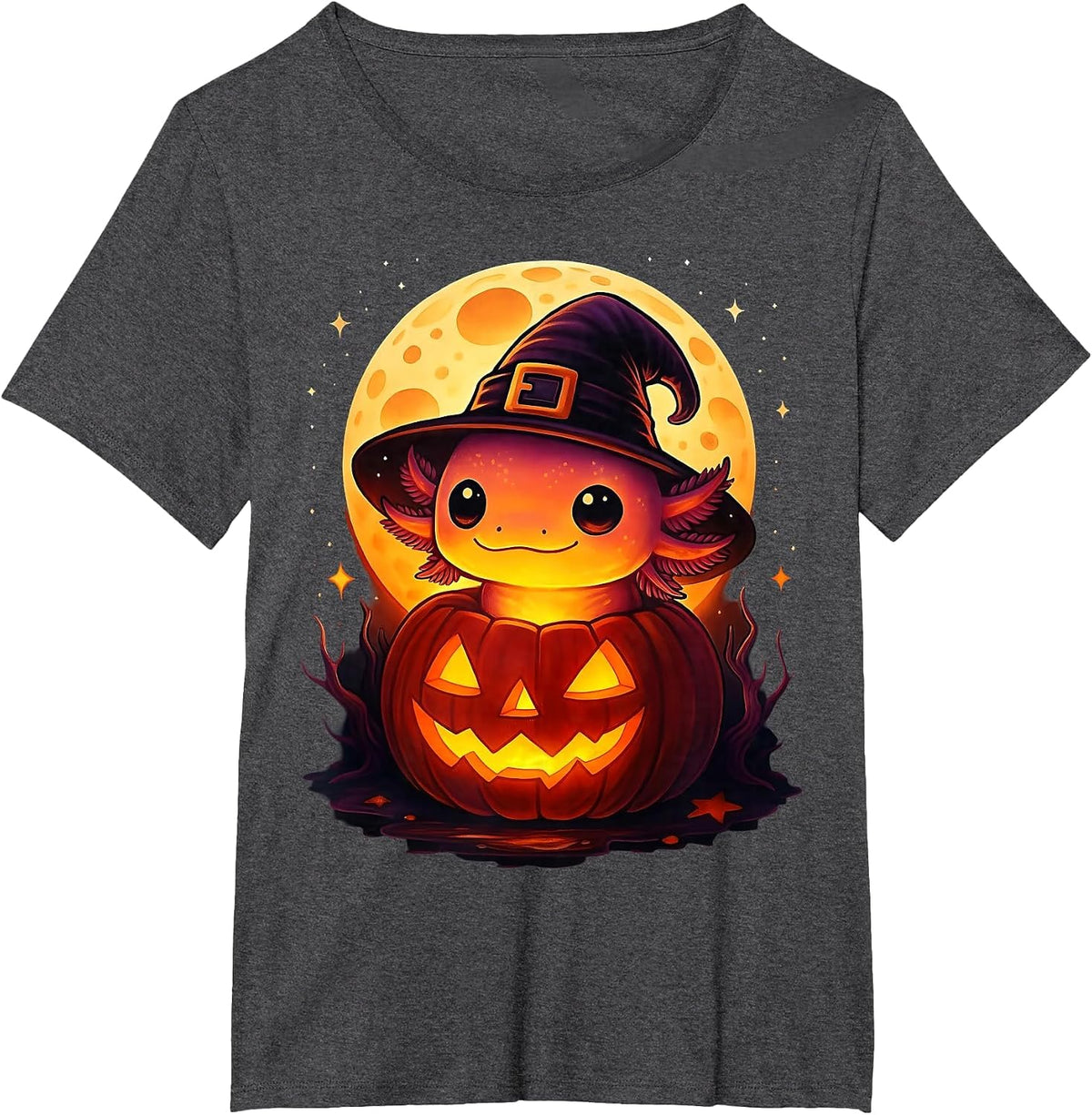 Cute Axolotl Witch Pumpkin Halloween Costume Boys Girls Kids T-Shirt - Dark Heather Grey