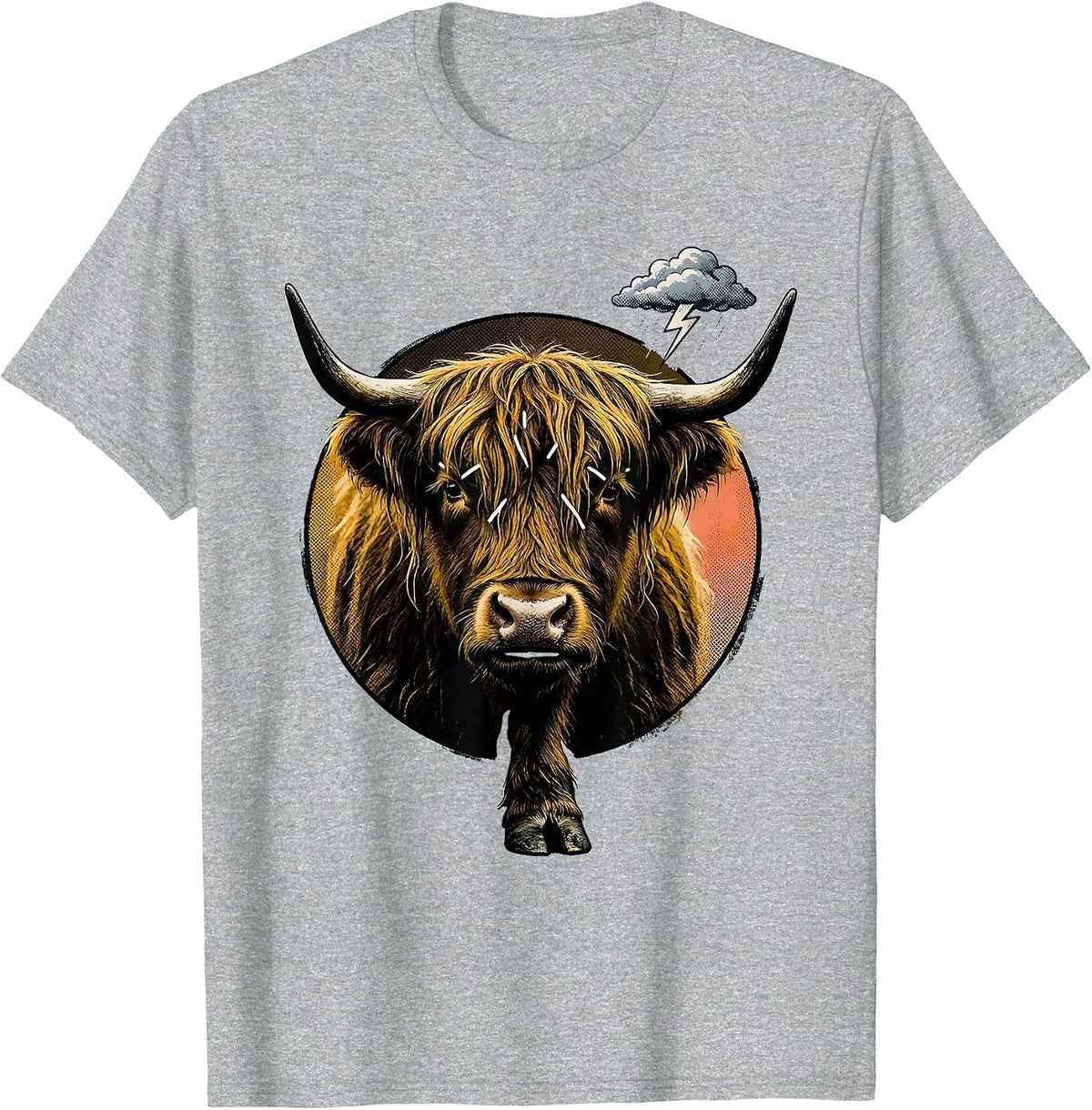 Men's Highland Cow Badge Funny Floral Cow Lover T-Shirt - Heather Grey