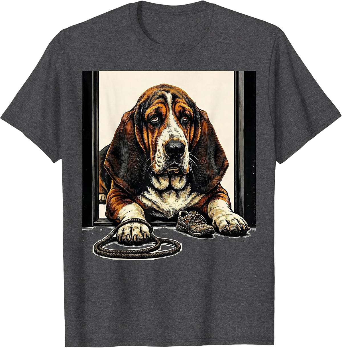 Basset Hound Floor Sprawl Funny Dog Lover Gift T-Shirt - Dark Heather Grey