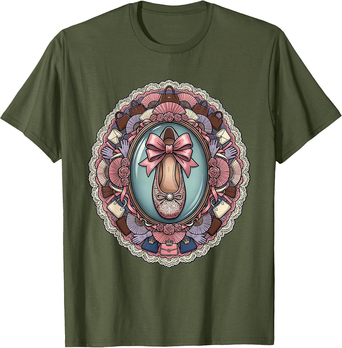 Men's Ballet Flat Shoes Fashion Sketch Illustration T-Shirt - Olive Green