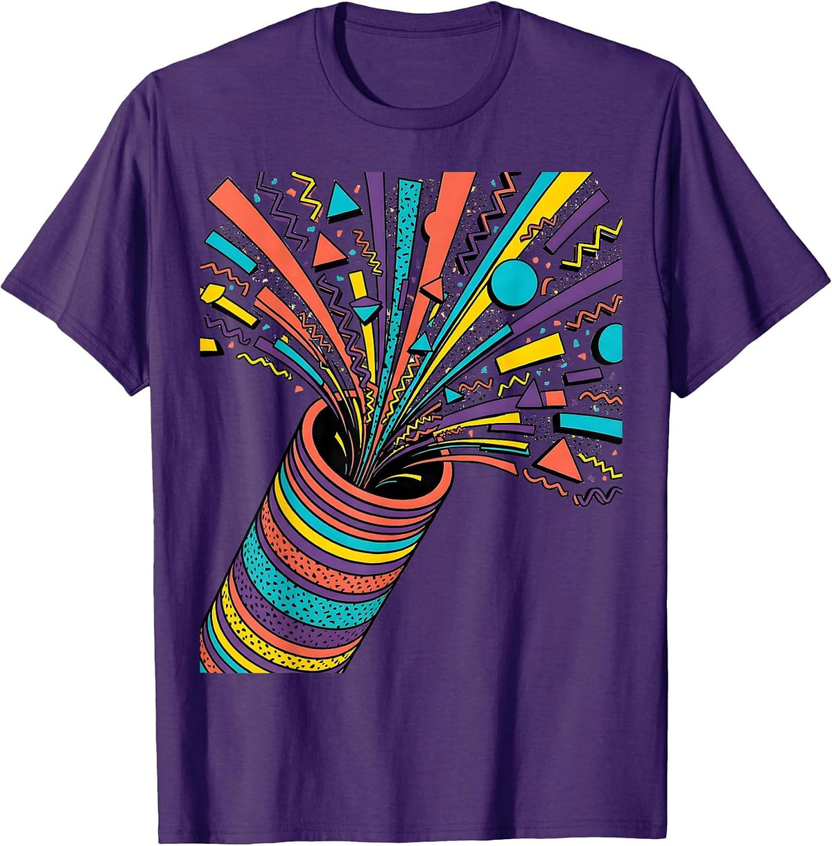 Confetti Cannon Explosion Party Crowd Graphic T-Shirt - Purple