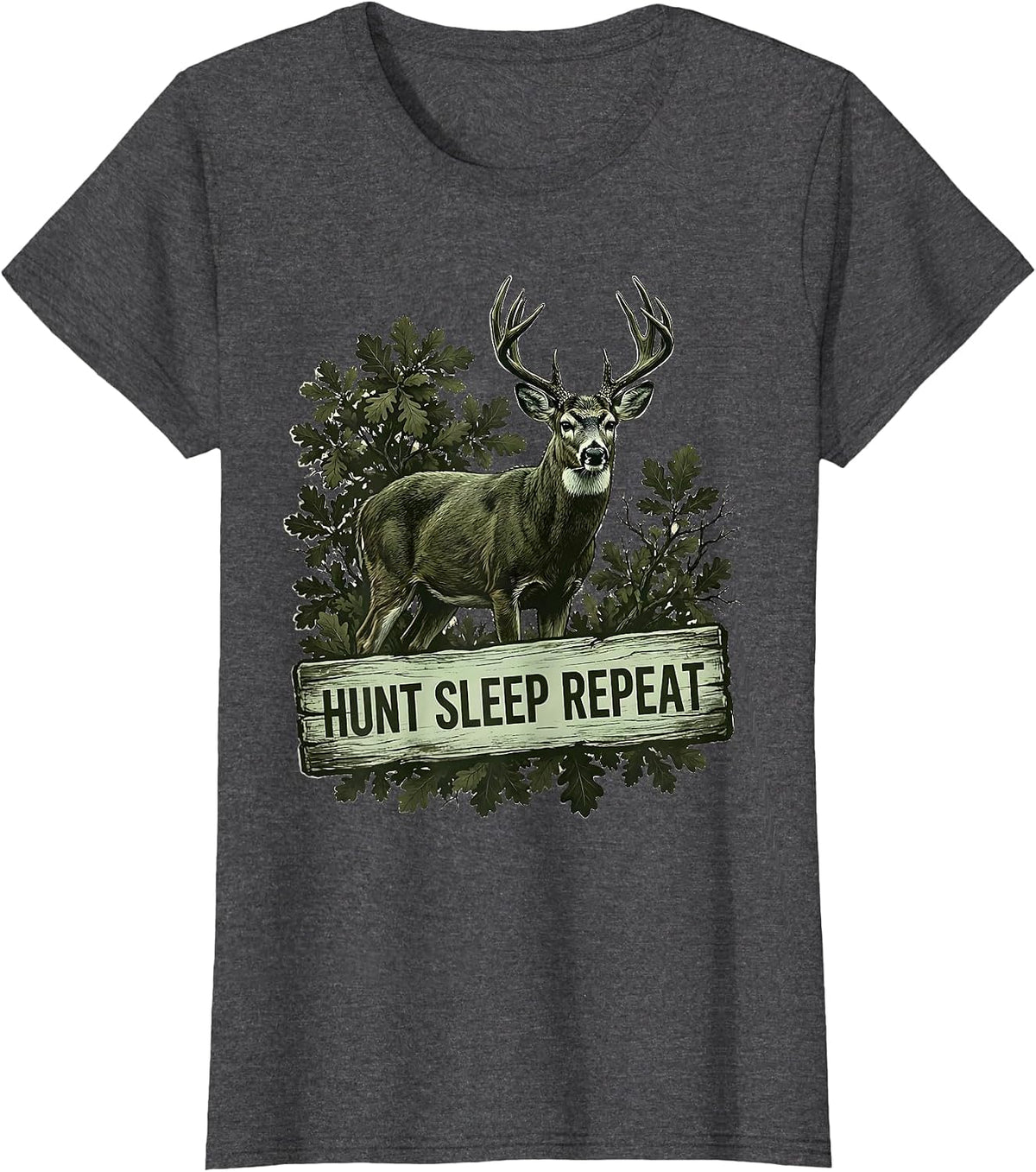 Women's Hunt Sleep Repeat Camo Hunting Design T-Shirt - Dark Heather Grey