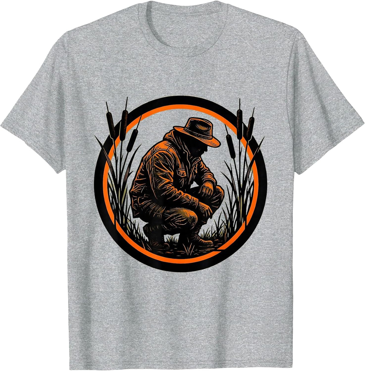 Men's Camo Duck Hunter in Marsh Reeds Illustration T-Shirt - Heather Grey