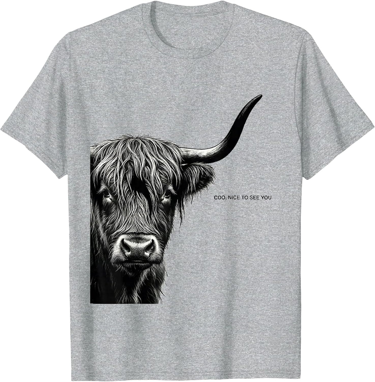 Men's Coo Nice To See You Highland Cow Whimsical Humor Funny Farm T-Shirt - Heather Grey