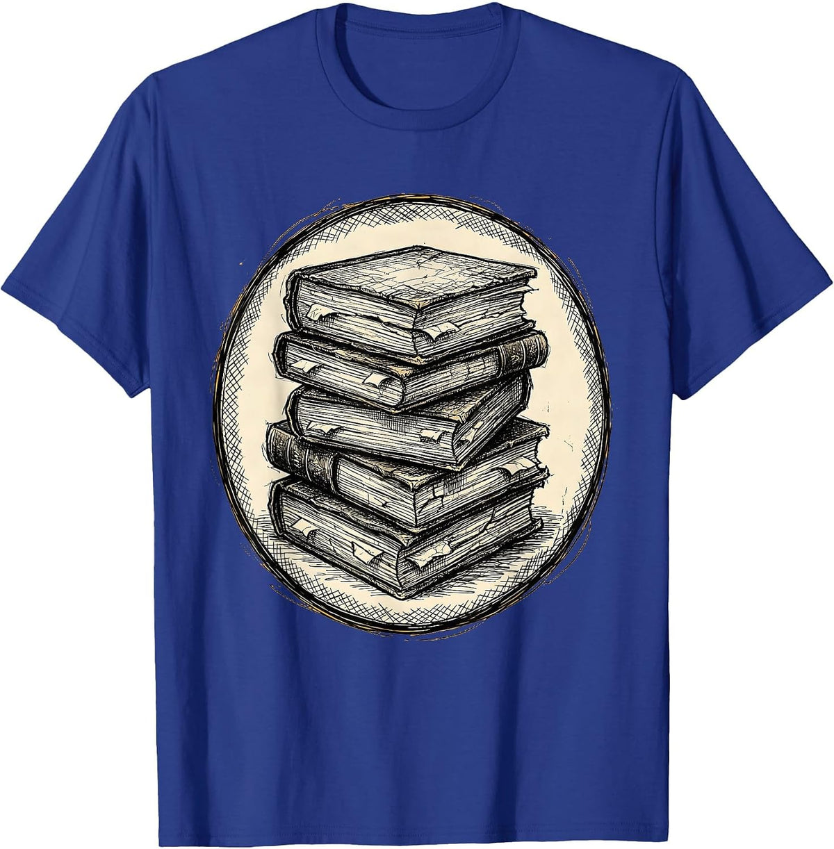 Worn Book Stack Illustration Bookish Design T-Shirt - Royal Blue