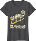 Women's My Chameleon Runs The Tree Now Whimsical Ugly Sweater T-Shirt - Dark Heather Grey
