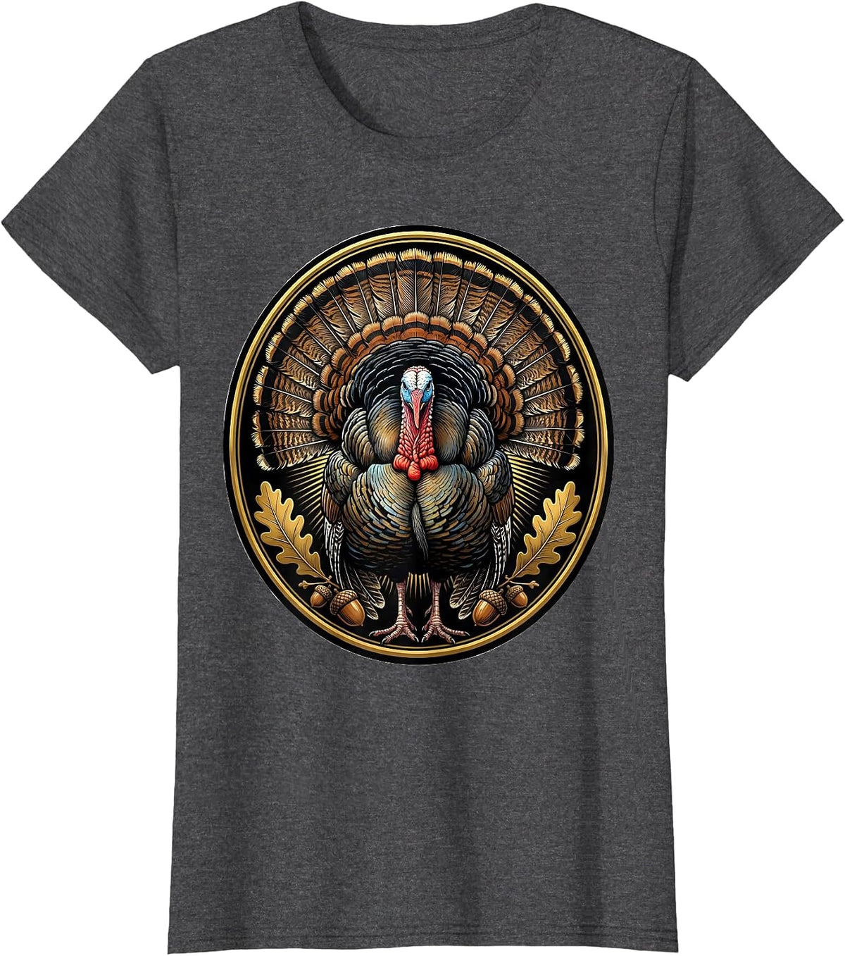 Women's Turkey Feathers Full Strut Fan Illustration T-Shirt - Dark Heather Grey