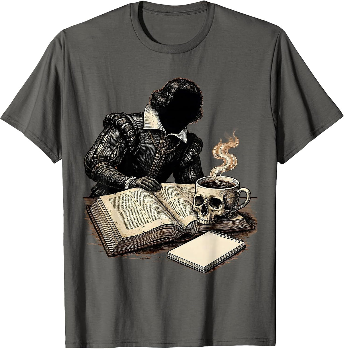 Shakespeare Silhouette Vintage English Literature Humor T-Shirt - Asphalt Grey