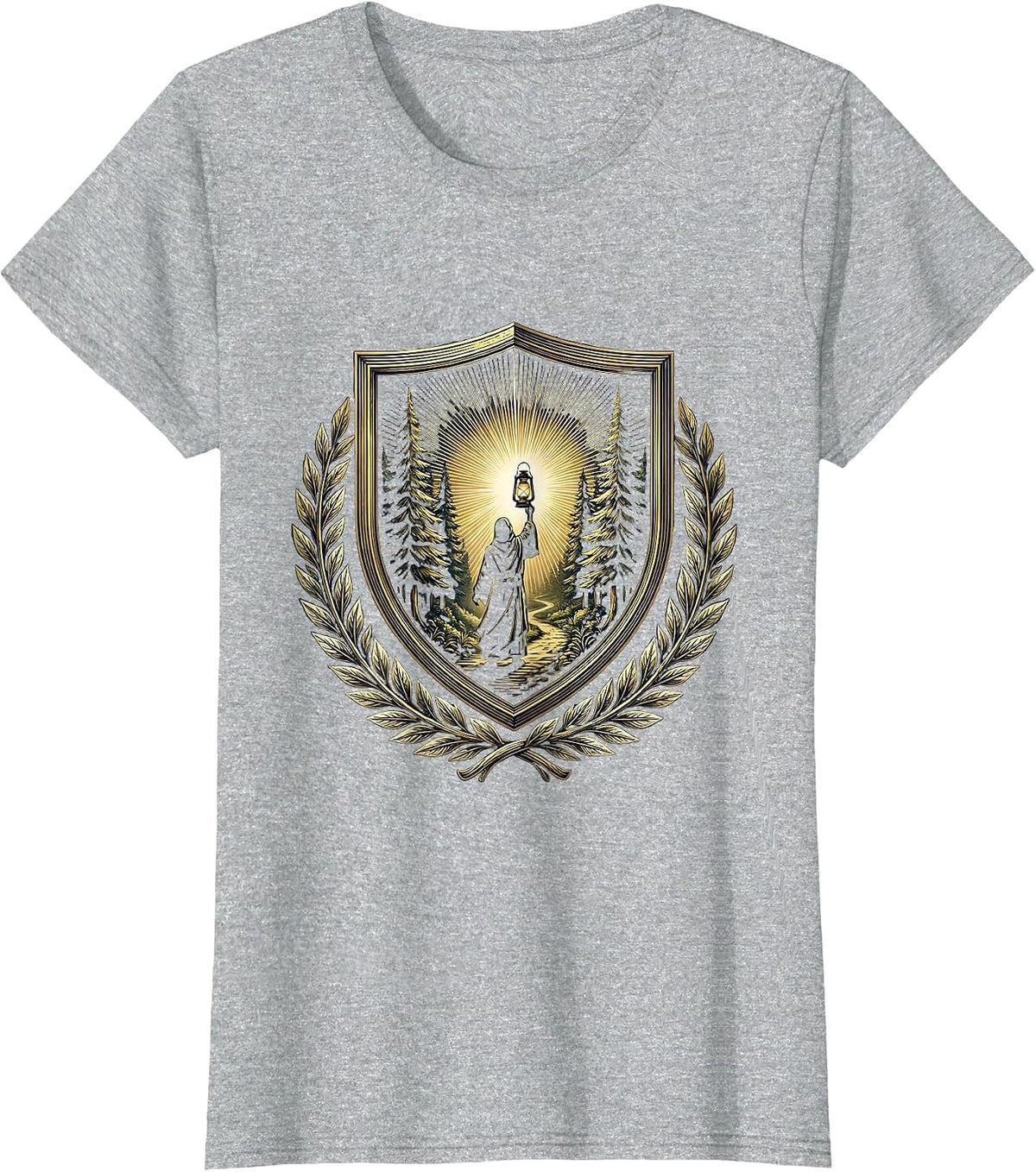 Women's Social Worker Lantern Forest Path Graphic T-Shirt - Heather Grey