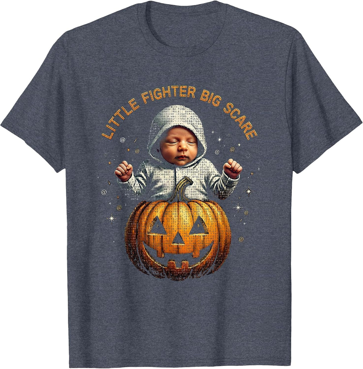 NICU Little Fighter Big Scare Halloween Design T-Shirt - Heather Blue