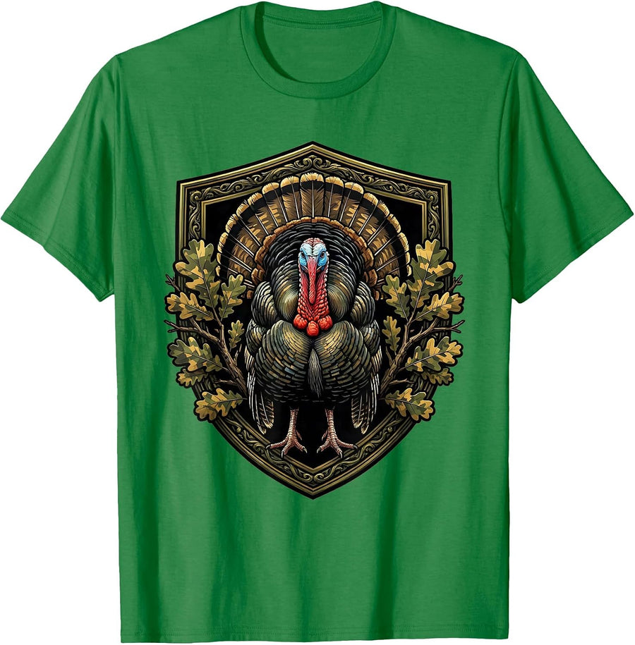 Men's Camo Turkey Strut Hunting Illustration T-Shirt - Kelly Green