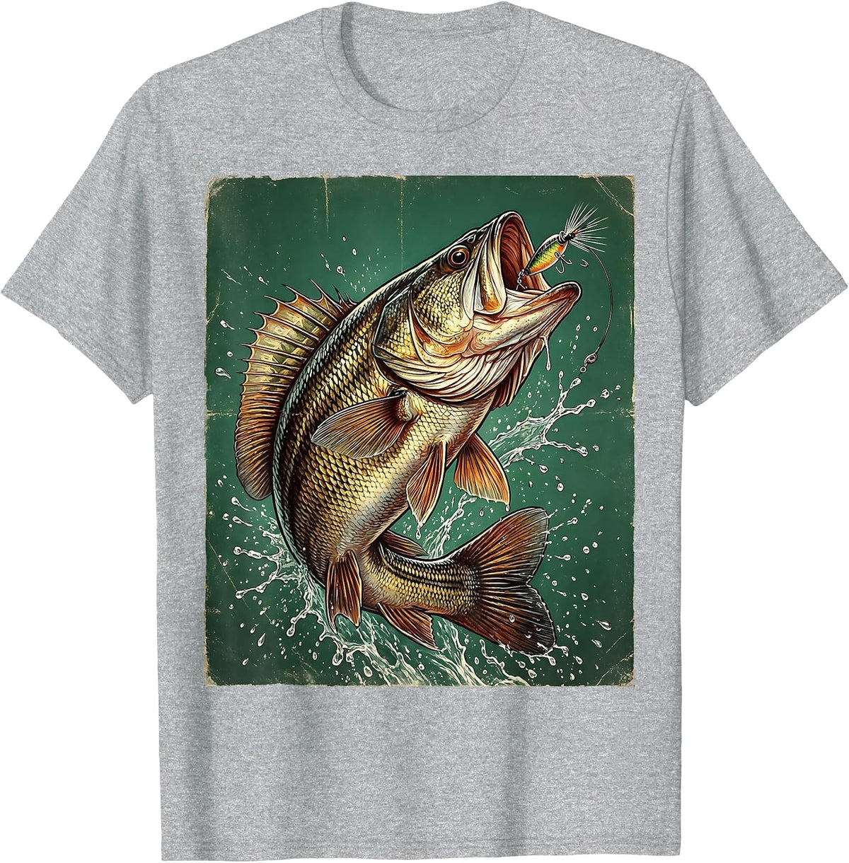 Men's Largemouth Bass with Lure Fishing Graphic T-Shirt - Heather Grey