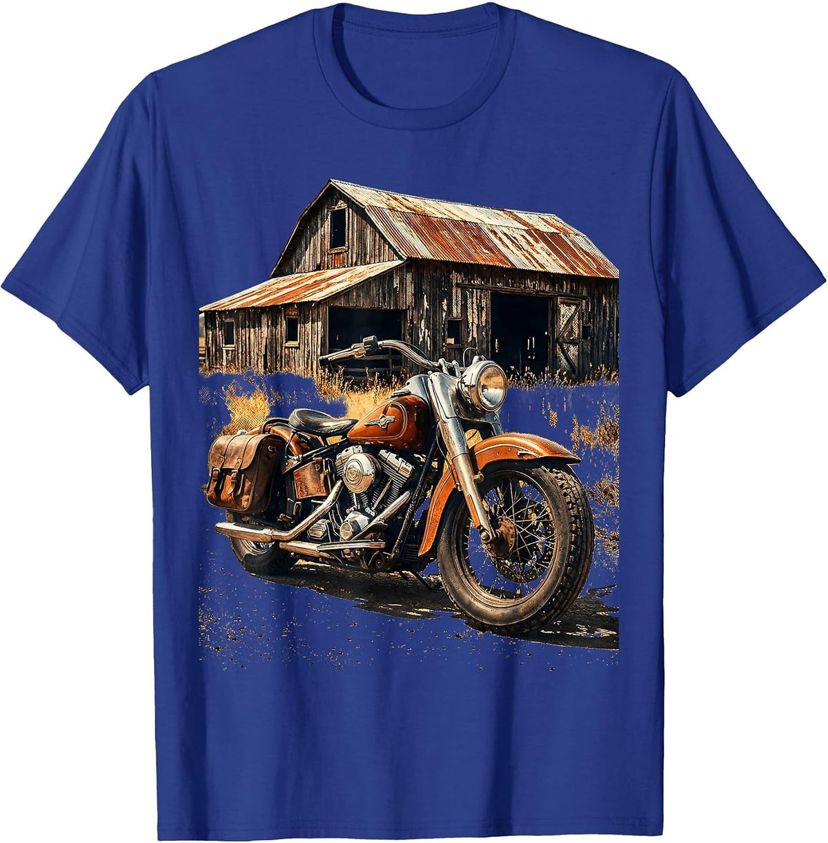 Men's Vintage Motorbike Barn American Classic Illustration T-Shirt - Royal Blue