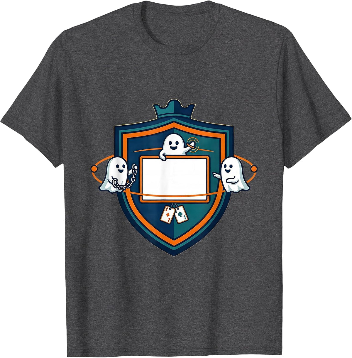 Men's Shield Ghost Behavior Clinician Halloween Boo Crew T-Shirt - Dark Heather Grey