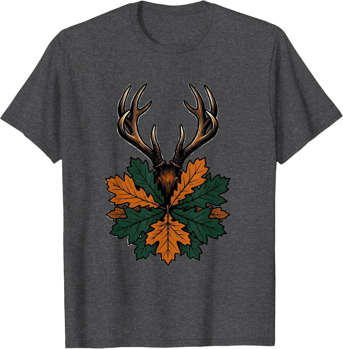 Shed Antler in Autumn Leaves Hunting Design T-Shirt - Dark Heather Grey