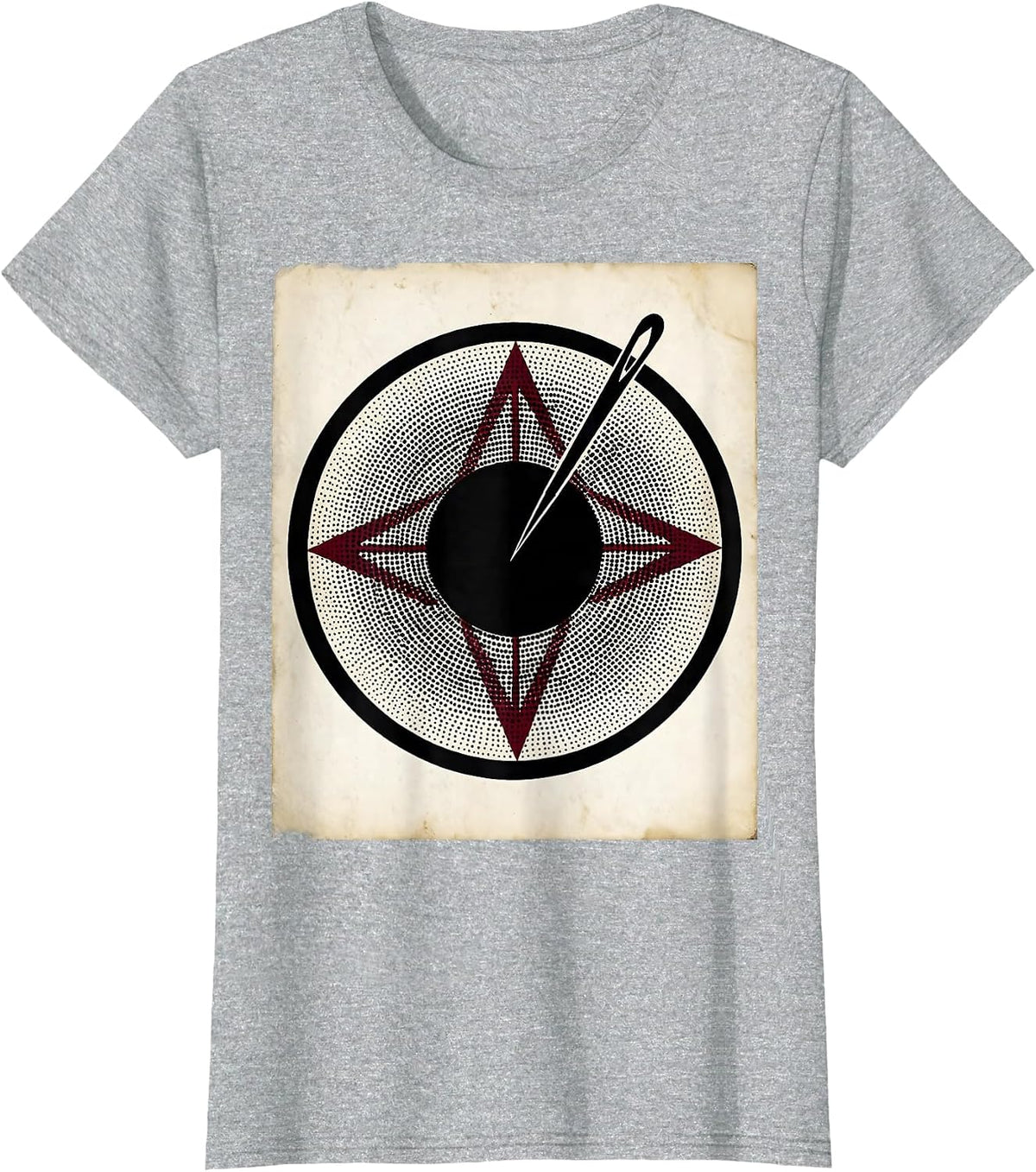 Needle and Dot Minimalist Illustration T-Shirt - Heather Grey