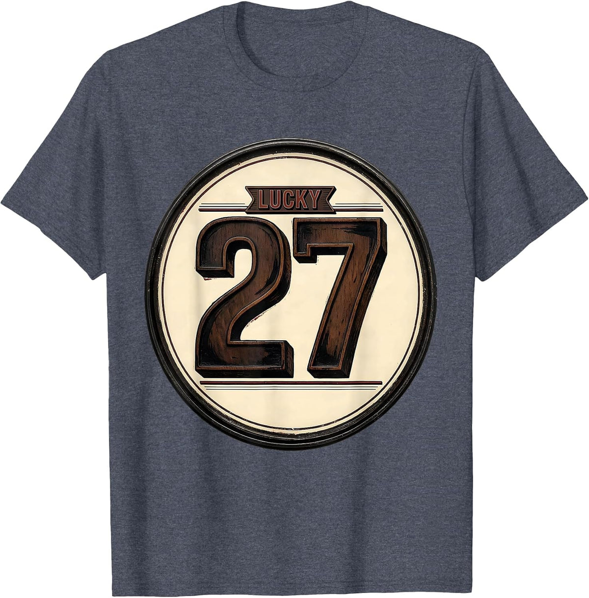 Lucky 27 Vintage Letterpress Jersey Digit Novelty T-Shirt - Heather Blue