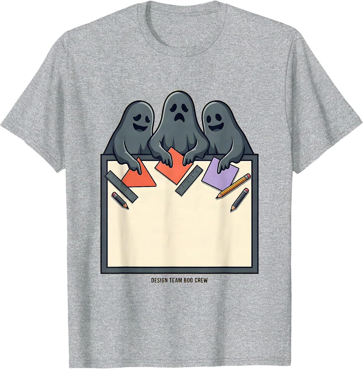 Men's Design Team Boo Crew Halloween Ghost Matching Squad T-Shirt - Heather Grey