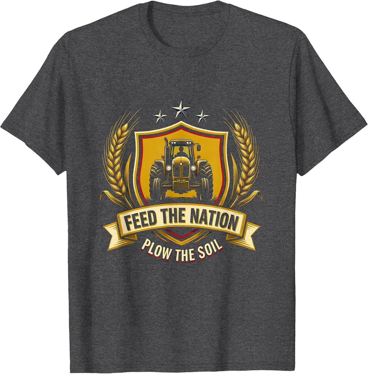 Feed The Nation Plow The Soil Farm Tractor Emblem T-Shirt - Dark Heather Grey