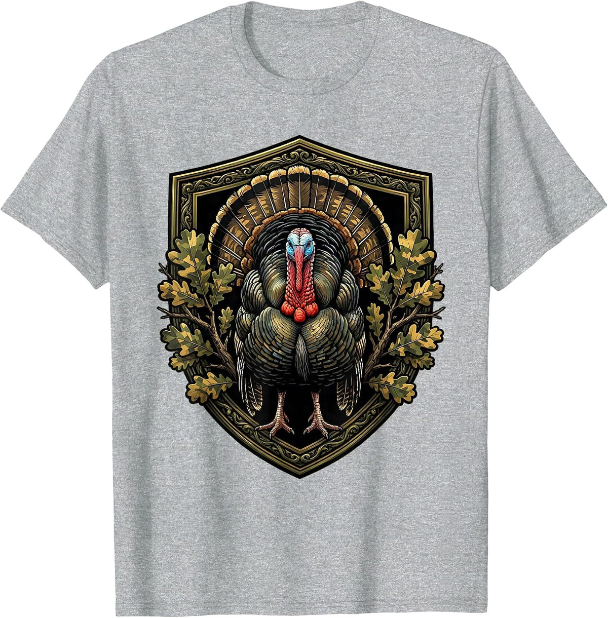 Men's Camo Turkey Strut Hunting Illustration T-Shirt - Heather Grey