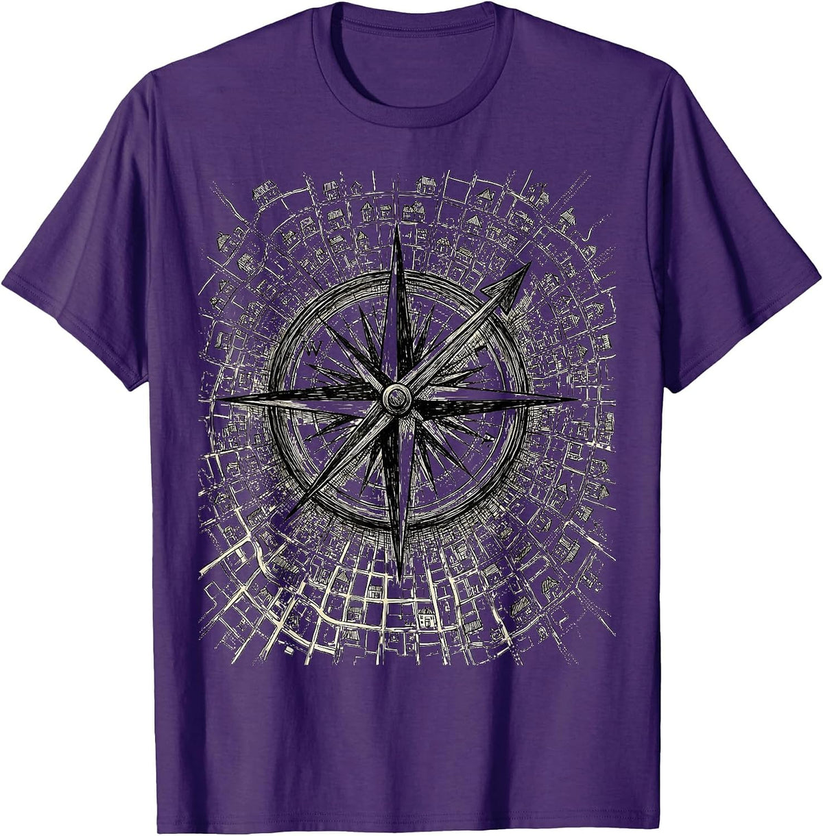 Social Worker Compass Rose Neighborhood Map Graphic T-Shirt - Purple