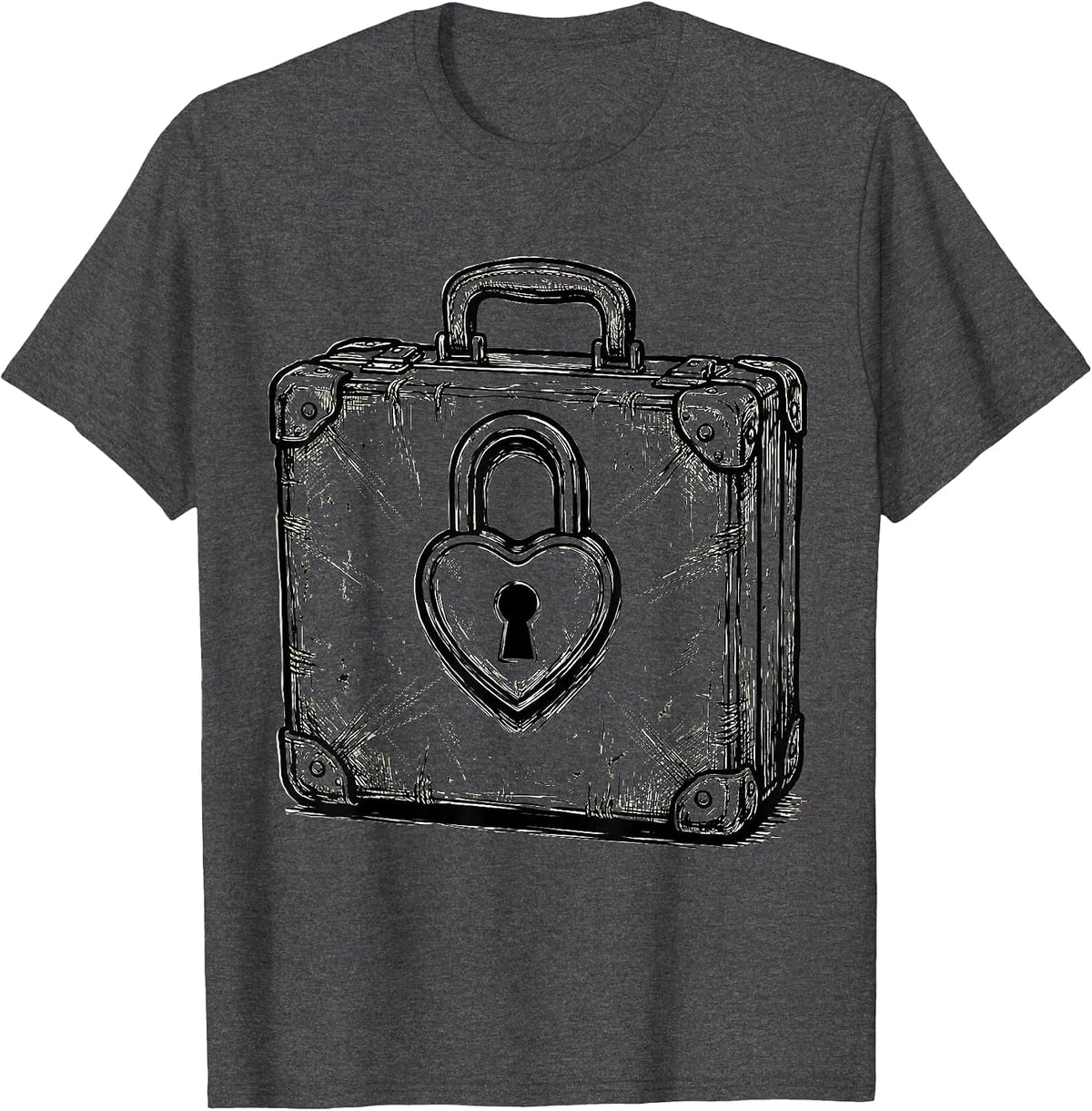 Men's Social Worker Worn Briefcase Heart Lock Graphic T-Shirt - Dark Heather Grey