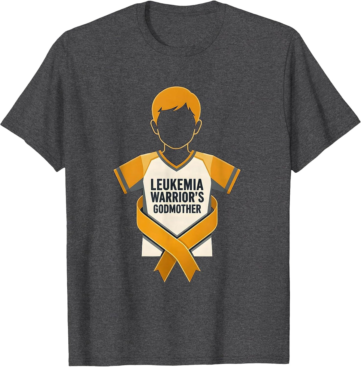 Men's Leukemia Warrior's Godmother Flat Vector Family Support T-Shirt - Dark Heather Grey
